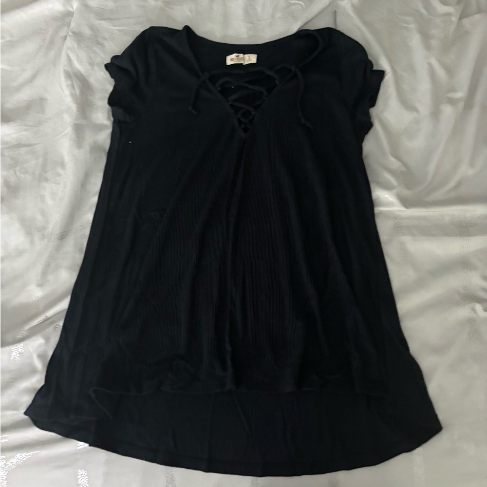Hollister black lace up top. Size S.